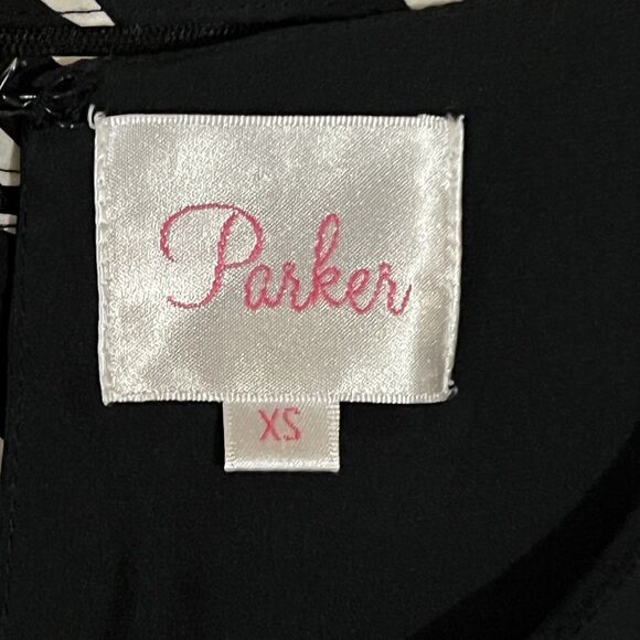 PARKER XS Black White Geo Silk Mesh Fit Flare Panel Dress Cocktail Party - Picture 6 of 6